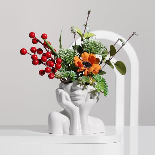 XSMXLNKWL White Ceramic Vase for Women Face Decoration Art Vase Modern Decorative Vase Centerpiece for Shelf Living Room Office Bedroom
