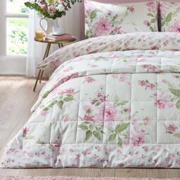 Catherine Lansfield Avebury Floral Reversible Quilted 220x230cm Bedspread Cream