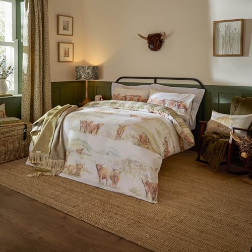Voyage Maison Highland Cattle Duvet Cover Set – Highland Cow Reversible 100% Tumbled Cotton Bedding (Multicolour - Double)