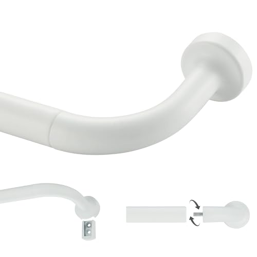 Lwiiom Matte White Curtain Rod for Windows 28 to 86 Inch, Internal Splicing 1 Inch Diameter Disc, Adjustable Room Darkening Curtain with Aluminum Finials and Brackets, Wrap Around Design