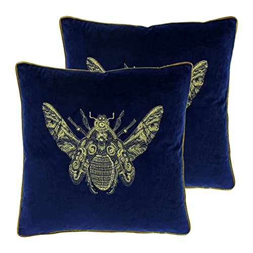 Paoletti Cerana Twin Pack Feather Filled Cushions, Royal Blue, 50 x 50cm