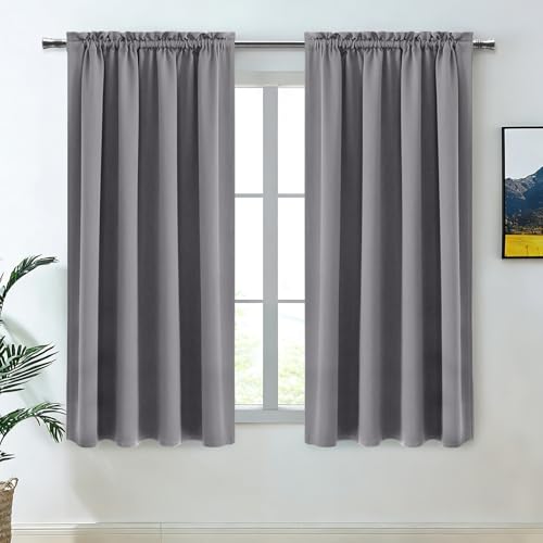 DWCN Grey Blackout Curtains for Bedroom ???Rod Pocket Thermal Insulated Room Darkening Drapes for Living Room, W 42 x L 54 Inch, 2 Panels