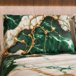 PETTI Artigiani Italiani MARBLELIZED – Pair of Pillow Cases for Bed 50 x 80 cm, Printed Front/Back, Pillowcases, Pair of Elegant Emerald Marble Effect Pillowcases, Gift Idea, 100% Made in Italy