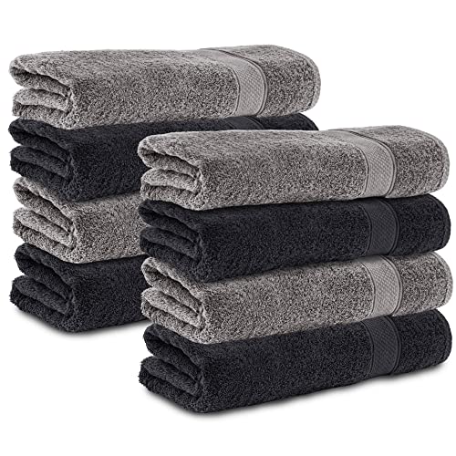 Komfortec Set of 8 Hand Towels 50 x 100 cm 100% Cotton 470 g/m² Terry Cloth Soft Anthracite Grey/Black