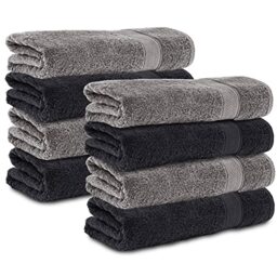 Komfortec Set of 8 Hand Towels 50 x 100 cm 100% Cotton 470 g/m² Terry Cloth Soft Anthracite Grey/Black