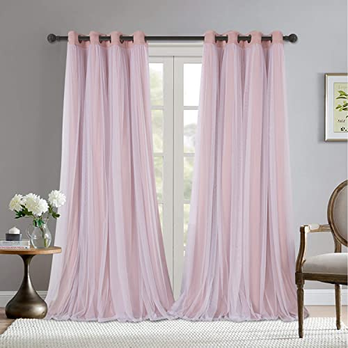 "Bonzer 2 Panels Blackout Curtains Grommet Top White Sheer Voile Curtains for Living Room 52"" x 95"" Red 2 Panels"