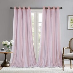 "Bonzer 2 Panels Blackout Curtains Grommet Top White Sheer Voile Curtains for Living Room 52"" x 95"" Red 2 Panels"