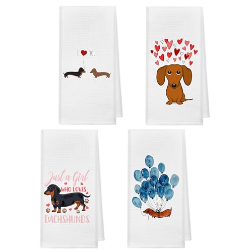 kunlisa Dachshund Gifts for Women, Dachshund Gifts, Daschund Gifts for Women,Absorbent Kitchen Dachshund Dish Towels and Dishcloths 16×24 Inches Set of 4,Daschund Gifts, Weiner Dog Stuff