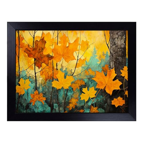 Lap Tray with Bean Bag Cushion, Leaf Landscape - Handmade in the UK, Raised Wooden Edge, Padded Cushion, Heat-Resistant Wipe-Clean Surface, for Meals, Laptops and Crafts