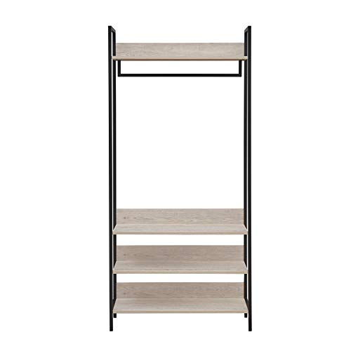 Timber Art Design UK Zahra Double Open Wardrobe with 4 Shelves & Hanging Rail Modern Furniture Storage Organizer Cupboard For Bedroom, Living Room in Ash Oak Effect - H 180cm x W 83.8cm x D 40cm