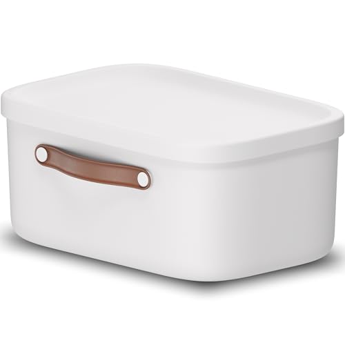 Rotho Maloja Storage Box with Lid 12 L Stackable with Carrying Handle White - Storage Box for Kitchen, Bathroom and Children's Room, Stackable Design, Lid That Rests on Top, Integrated Handle, White 12 L