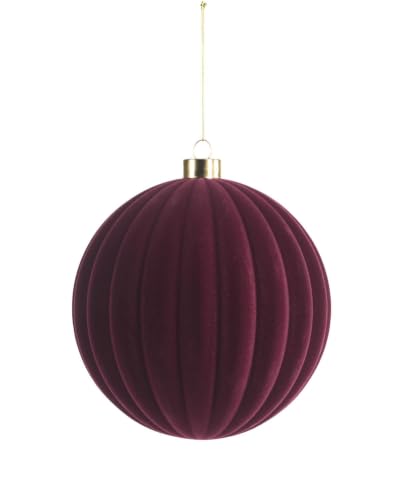 Burgundy Ribbed Velvet Christmas Bauble 15 cm, Extra Large Tree Ornament