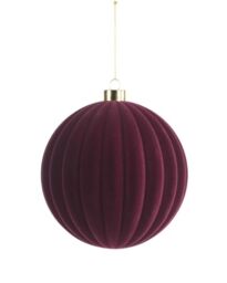 Burgundy Ribbed Velvet Christmas Bauble 15 cm, Extra Large Tree Ornament