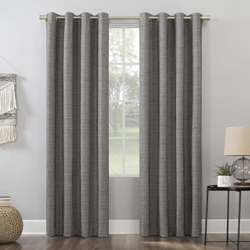 "Sun Zero 56583 Brooks Burlap Weave Thermal Extreme 100% Blackout Grommet Curtain Panel, 52"" x 84"", Taupe/Cocoa Brown"