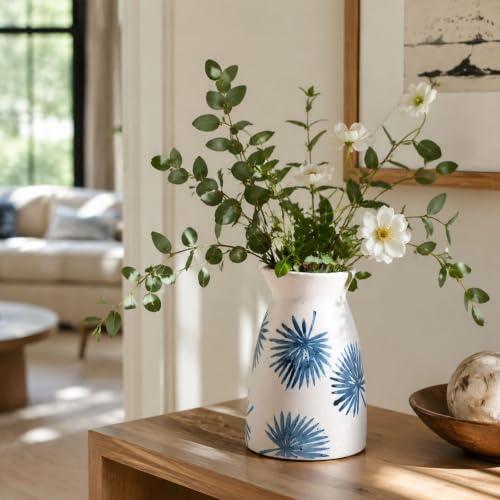 hjn White Flower Vase- Ceramic Vase for Decor, White vase for Flowers, Modern Vases for Living Room/Home Decor Accents/Entryway/Mantel/Bookshel-Teal