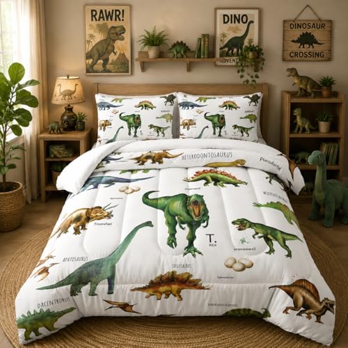Nttopship Dinosaur Comforter Set for Kids Teens and Adults Full Size???Dinosaur Printed Quilt Set for Bedroom Soft Microfiber All Season Print Quilt Set with 1 Comforter and 2 Pillow Case