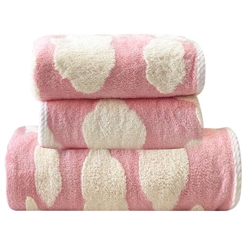 Lacomfy Bath Towels Set Cloud Pattern Hand Towels Soft & Absorbent Bath Towels Velvet Decorative Hand Towels for Bathroom Daily Shower (Pink)