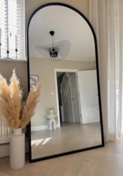 MirrorOutlet Full Length Black Large Tall Arched Metal Modern Wall Mirror: 180 x 90cm - Suitable for Bedroom, Living Room, Dressing Room, and Living spaces.