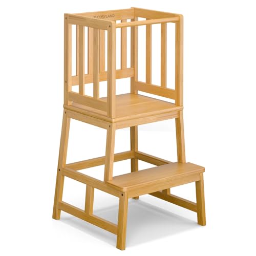 COSYLAND Kitchen Stool for Toddlers - Sturdy Kids Learning Stool Standing Tower for Kitchen Counter Helper - Bamboo Nursery Step Stool for Kids (Natural)
