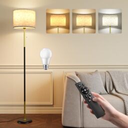 LED Floor Lamp - 12W Standing Light with Remote Control & E27 Light Bulb, Pull Cord, Dimmable Reading Corner Lights with 3 Color Temperature for Living Room, Bedroom, Office, Black Gold