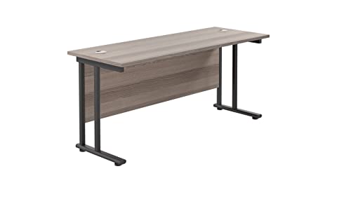 Office Hippo Heavy Duty Rectangular Cantilever Office Desk, Home Office Desk, Office Table, Integrated Cable Ports, PC Desk For Office or Home, 5 Yr Wty - Black Frame/Grey Oak Top, 160cm x 60cm