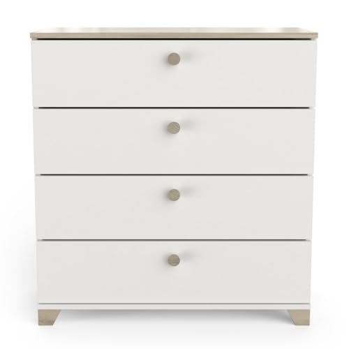 Demeyere CaliCosy Chest 4 Drawers-Kronberg Oak and Matt White-Contemporary Style-for Bedroom-L79.7 x D41.9 x H85.1 cm, Brown, L 79,7 x P 41,9 x H 85,1 cm