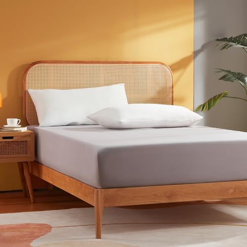 Sonive Fitted Sheet 140 x 200 cm, Brushed Polyester Fitted Sheet for Box Spring Bed, Light Grey