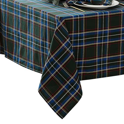 "Elrene Home Fashions Stowe Tartan Holiday Plaid Christmas/Winter Cotton Rectangle Tablecloth, 60""x84"", Green"