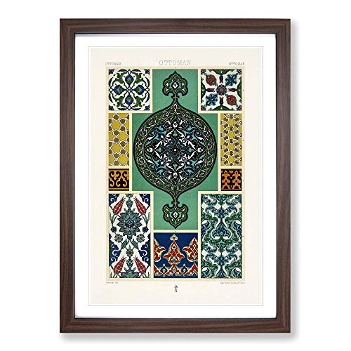 Ottoman Pattern by Albert Racinet Framed Print - A2 Walnut Framed Wall Art - Ready to Hang - Modern Fantasy Picture - Living Room Bedroom Lounge Office