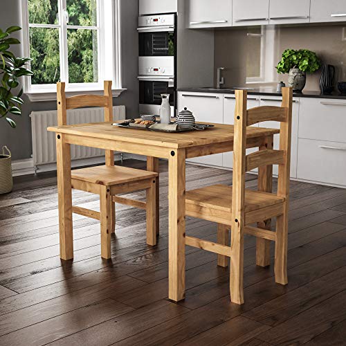Vida Designs Corona 2 Seater Dining Set - Solid Pine Wood - Dining Room Complete Set - 75H x 75W x 75D cm - with 2 Dining Chairs - Rustic Country Farmhouse Style