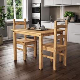 Vida Designs Corona 2 Seater Dining Set - Solid Pine Wood - Dining Room Complete Set - 75H x 75W x 75D cm - with 2 Dining Chairs - Rustic Country Farmhouse Style