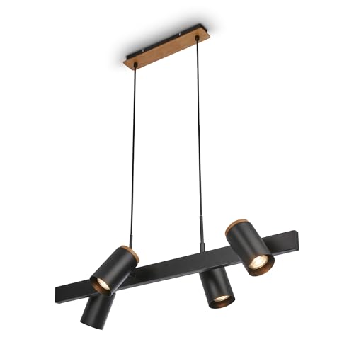 BRILONER - Pendant Light with Adjustable spotlights, 4X GU10 Socket, Ceiling Light, Pendant Lights for Kitchen, Dining Room, Hanging lamp, 80 x 24.9 x 120 cm, Black-Wood