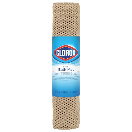 "Clorox by Duck Brand Cushioned Foam Bathtub Mat, Non Slip Bath Mat with Suction Cups For Comfort and Safety, 17"" x 36"", Taupe"