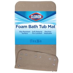 "Clorox by Duck Brand Cushioned Foam Bathtub Mat, Non Slip Bath Mat with Suction Cups For Comfort and Safety, 17"" x 36"", Taupe"