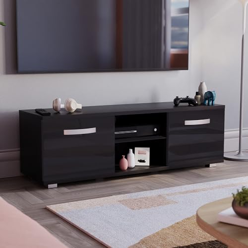 Vida Designs Cosmo LED TV Unit 2 Door Modern Gloss Matte MDF Living Room Cabinet Media Stand Furntiure RGB Light Black 120cm