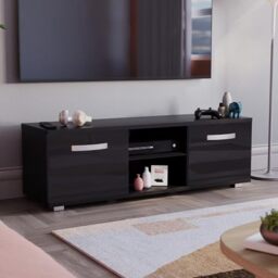 Vida Designs Cosmo LED TV Unit 2 Door Modern Gloss Matte MDF Living Room Cabinet Media Stand Furntiure RGB Light Black 120cm