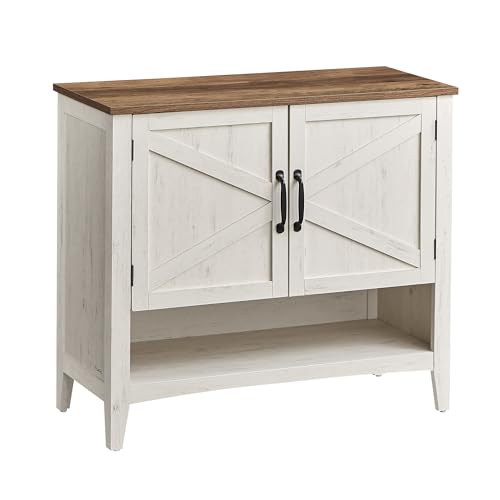 VASAGLE Shoe Cabinet, 3-Tier Shoe Storage Organiser, Traditional American Style Shoe Storage Unit, with Height-Adjustable Shelf, Handles, Sturdy Legs, Hallway, Rustic White LBC038W01