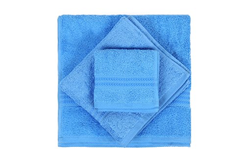 Foutastic Premium 3-Piece Towel Set, 100% Cotton, 500 g/m², Includes Wash Towel (30 x 50 cm), Hand Towel (50 x 90 cm), Bath Towel (70 x 140 cm), Elegant Blue, Machine Washable, Gift Box Included