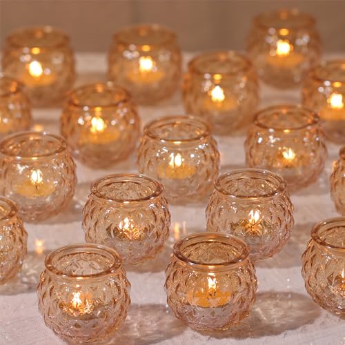 DARJEN 48Pcs Gold Votive Candle Holders - Round Glss Candle Holders Bulk for Table Centerpiece, Tea Lights for Wedding Shower, Party & Home