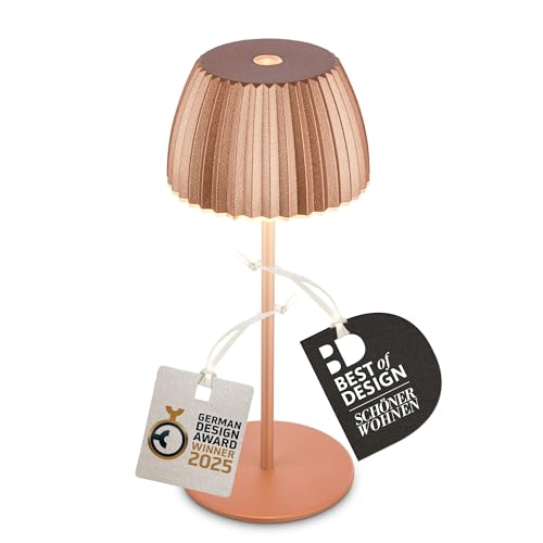 BRILONER - Riffle Mini Rechargeable LED Table lamp IP44 with Light Edge, 8.5x20cm, Touch, Replaceable Battery, LED Light, Battery Table lamp, German Design Award Winner 2025, Copper-Coloured