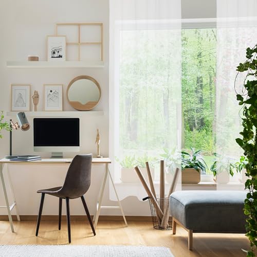 Blindecor Semi-Translucent Net Curtain - Easy Installation with Metal Eyelets - Measures 140 x 260 cm - Modern Curtain for Living Room and Bedroom - Lotus Model - White