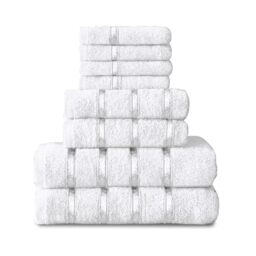 GC GAVENO CAVAILIA 8 Piece White Towel Bale Set, Quick Dry Highly Absorbent Cotton Towel Sets Bathroom, 450 GSM Towels Sets, 4x Face Towel 2x Hand Towels 2x Bath Towels