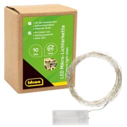 Idena 31114 LED Micro Fairy Lights with 10 LEDs in Warm White with 6 Hour Timer Function, Battery Operated, for Parties, Christmas, Decoration, Wedding, Mood Light, Approx. 1.2 m