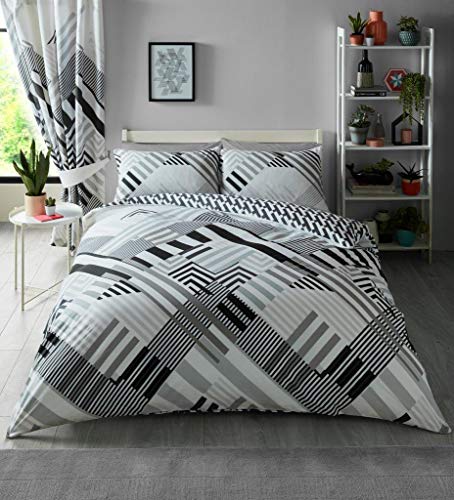Gaveno Cavailia Luxurious Geo Stripe Bed Set with Duvet Cover and Pillow Cases, Polycotton, Grey, Double