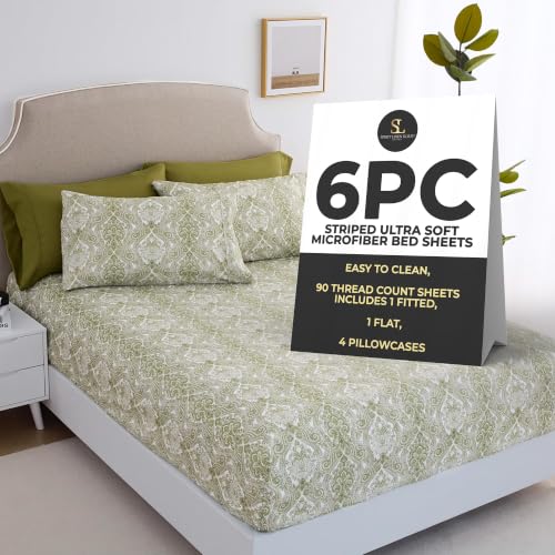 Spirit Linen Home 6-Piece Elegant Bed Sheet Set - Full, Fern Green Paisley - Deep Pocket Soft and Breathable Microfiber Material Bed Sheets with 1 Fitted Sheet, 1 Flat Sheet, and 4 Pillowcases included