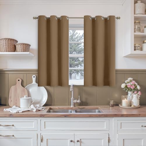 YoungsTex Short Blackout Curtains 40 Inch Length for Kitchen Window - Taupe Thermal Insulated Drapes with Grommet Darkening Privacy for Bedroom Bathroom Window, 2 Panels, 42 x 40 Inch