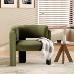 COLAMY Living Room Armchairs, Modern Velvet Accent Chair, Comfy Round Upholstered Arm Chair with 3 Legs, Single Sofa Chair with Lounge Seat for Bedroom/Office/Reading Spaces (Green, Set of 1)
