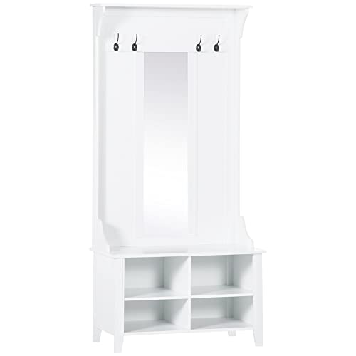 HOMCOM Hallway Furniture Set Shoe Bench Storage Mirror Cabinet Coat Rack