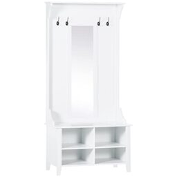 HOMCOM Hallway Furniture Set Shoe Bench Storage Mirror Cabinet Coat Rack