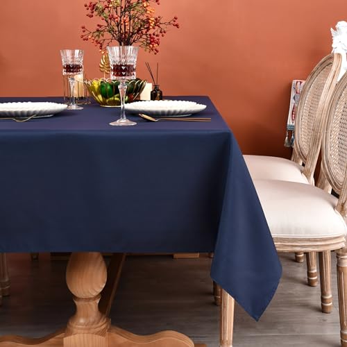 MEANMOY Navy Blue Square Tablecloth 70x70 Inch Water Resistant Table Cloth - 210 GSM Washable Stain Resistant Rectangle Table Cloth Cover in Wrinkle Free Wipe Clean Polyester for Wedding, Party, Banquet